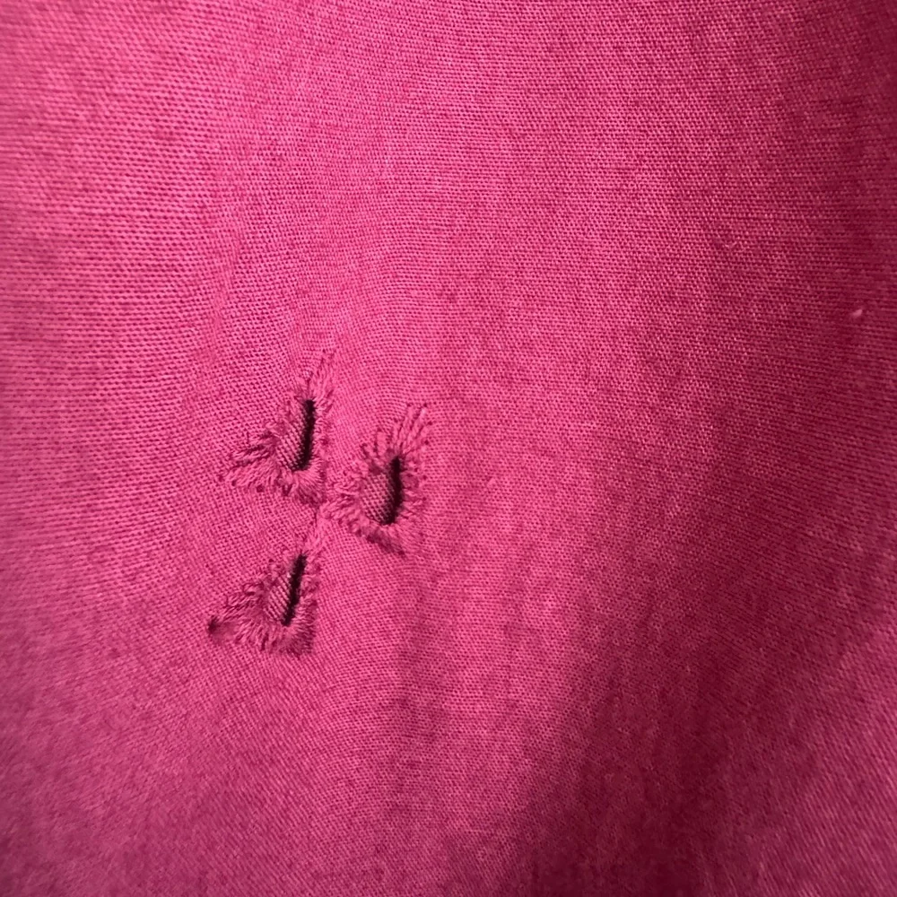 Wine Red Eyelet Mini Dress L Boho Scalloped Hem Embroidered Summer - Picture 4 of 7